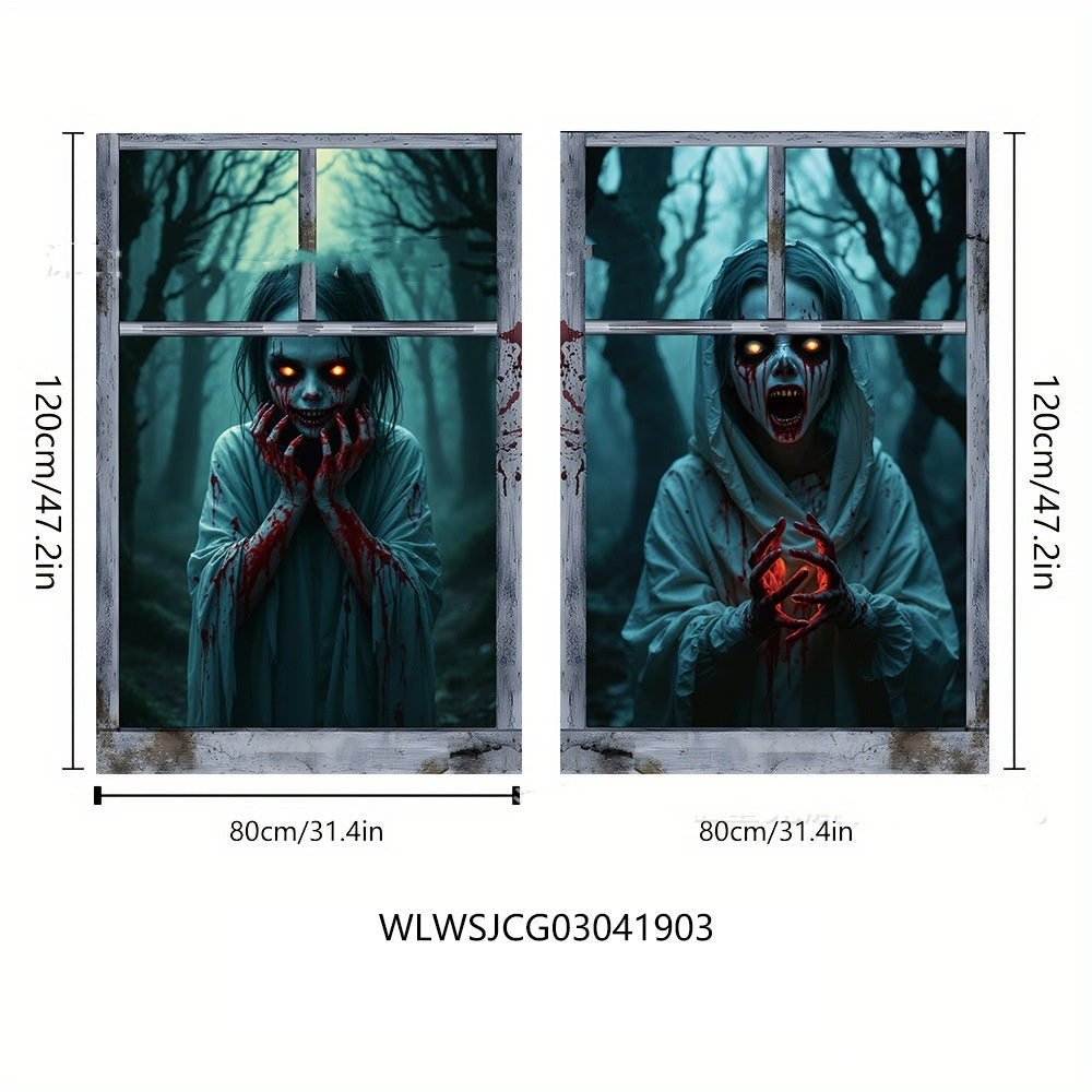3D Halloween Horror Witch Window Cover