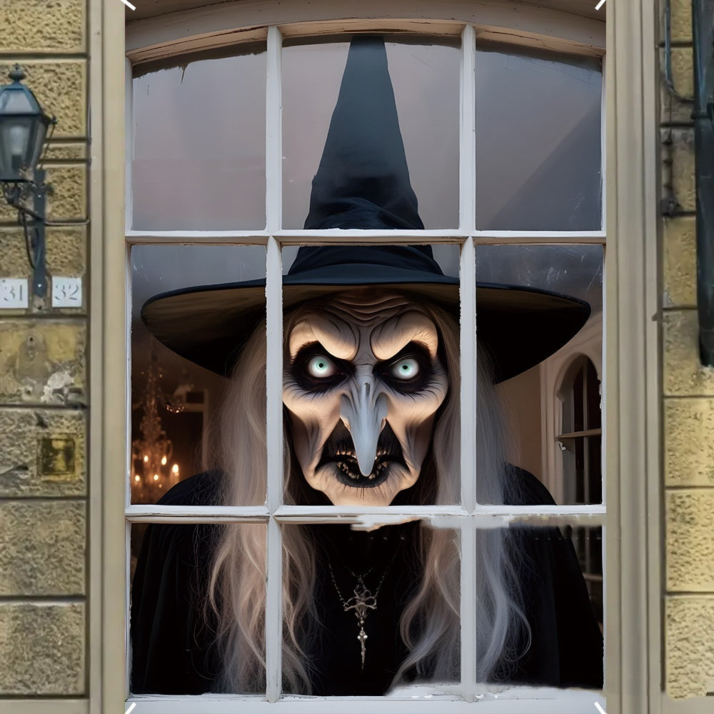 3D Halloween Horror Witch Window Cover