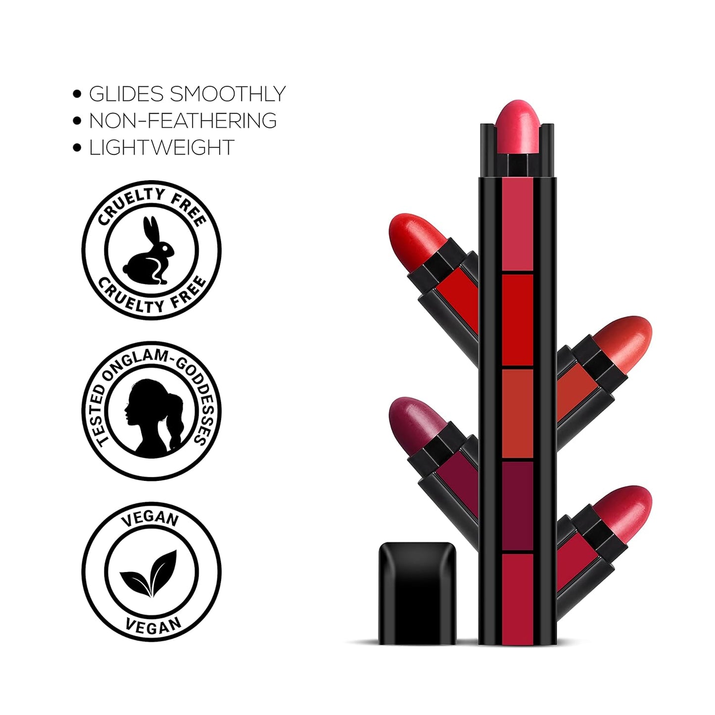 5-in-1 Lipstick, Smooth Matte Finish Lips, Non-Drying, Intense Color