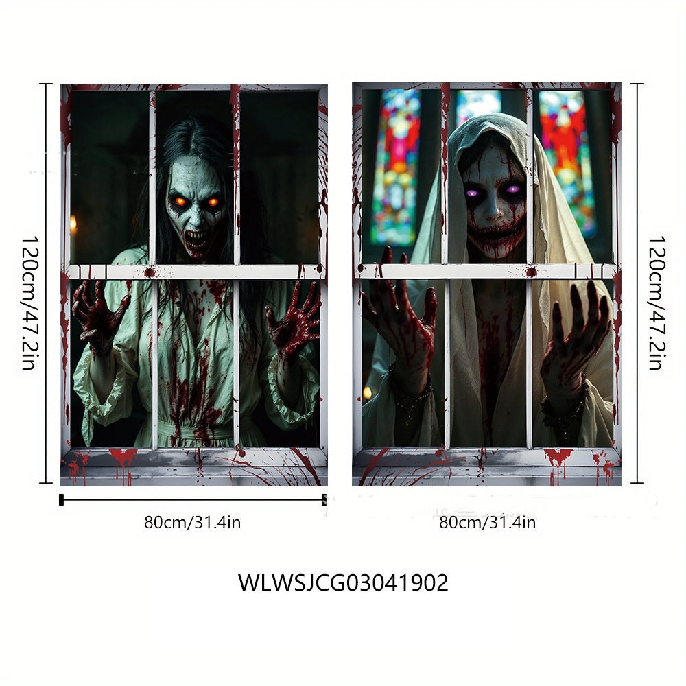 3D Halloween Horror Witch Window Cover