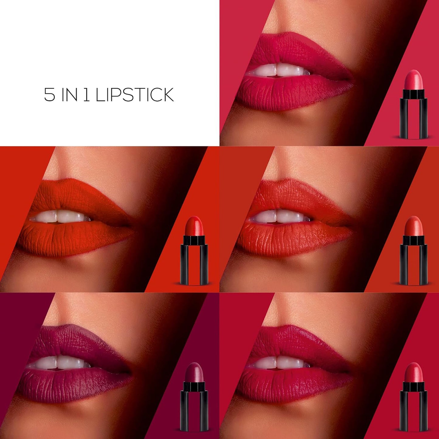 5-in-1 Lipstick, Smooth Matte Finish Lips, Non-Drying, Intense Color